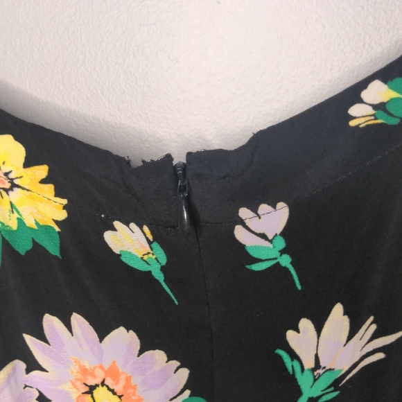 EUC✨LOFT black sleeveless midi dress with ruffled straps & yellow flowers - Picture 13 of 17